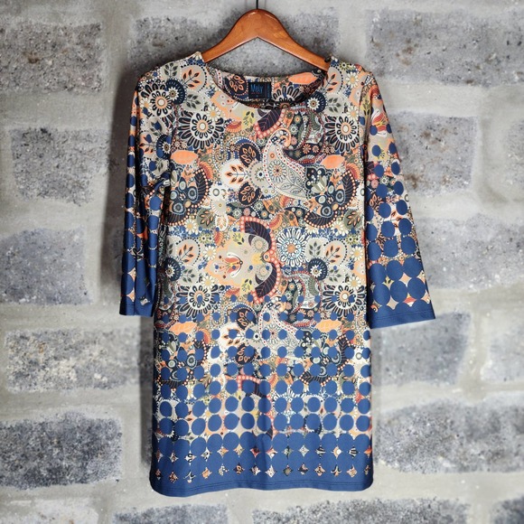 MELY New York sz S retro print stretch polyester shift dress - Picture 1 of 6